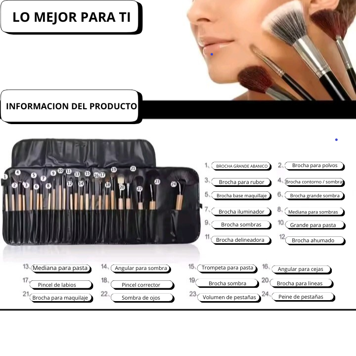 ✨ Set profesional de brochas de maquillaje 24 piezas con estuche ✨