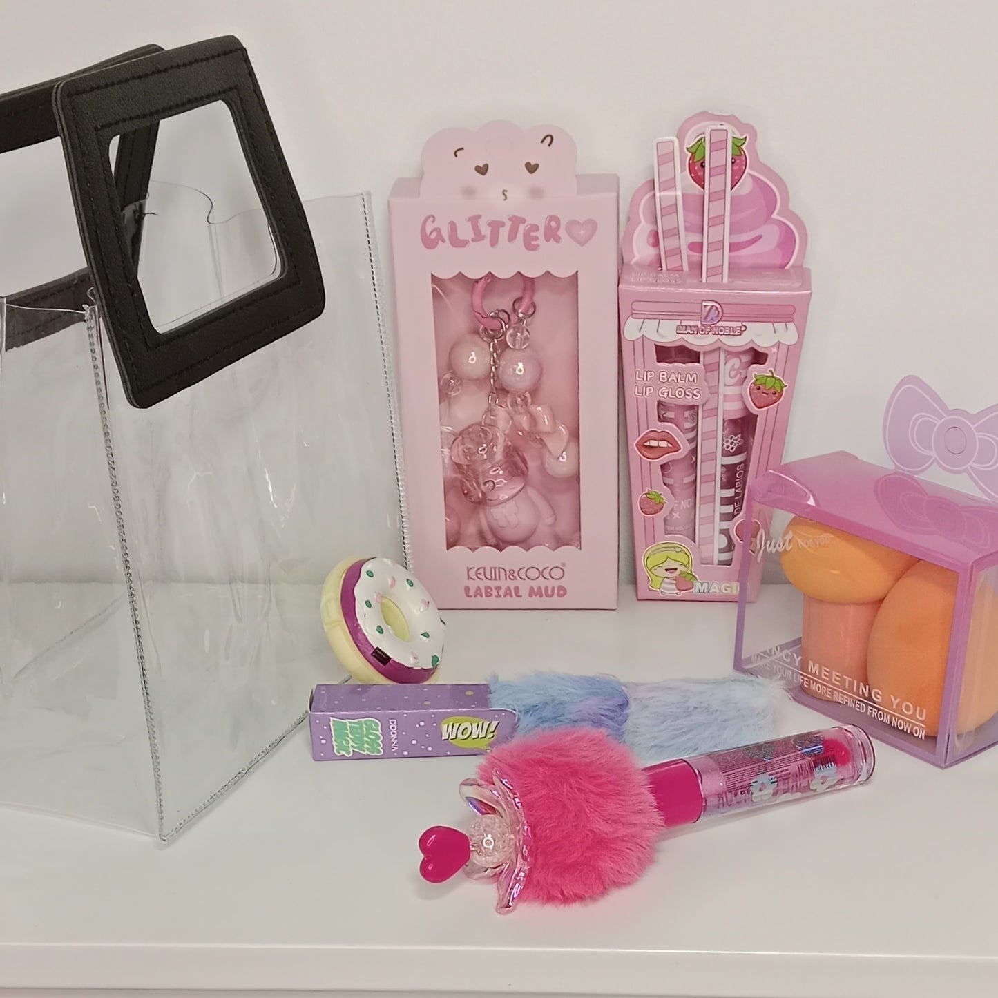 💄Neceser transparente con 6 productos – Brilla con estilo y diversión 🍓✨