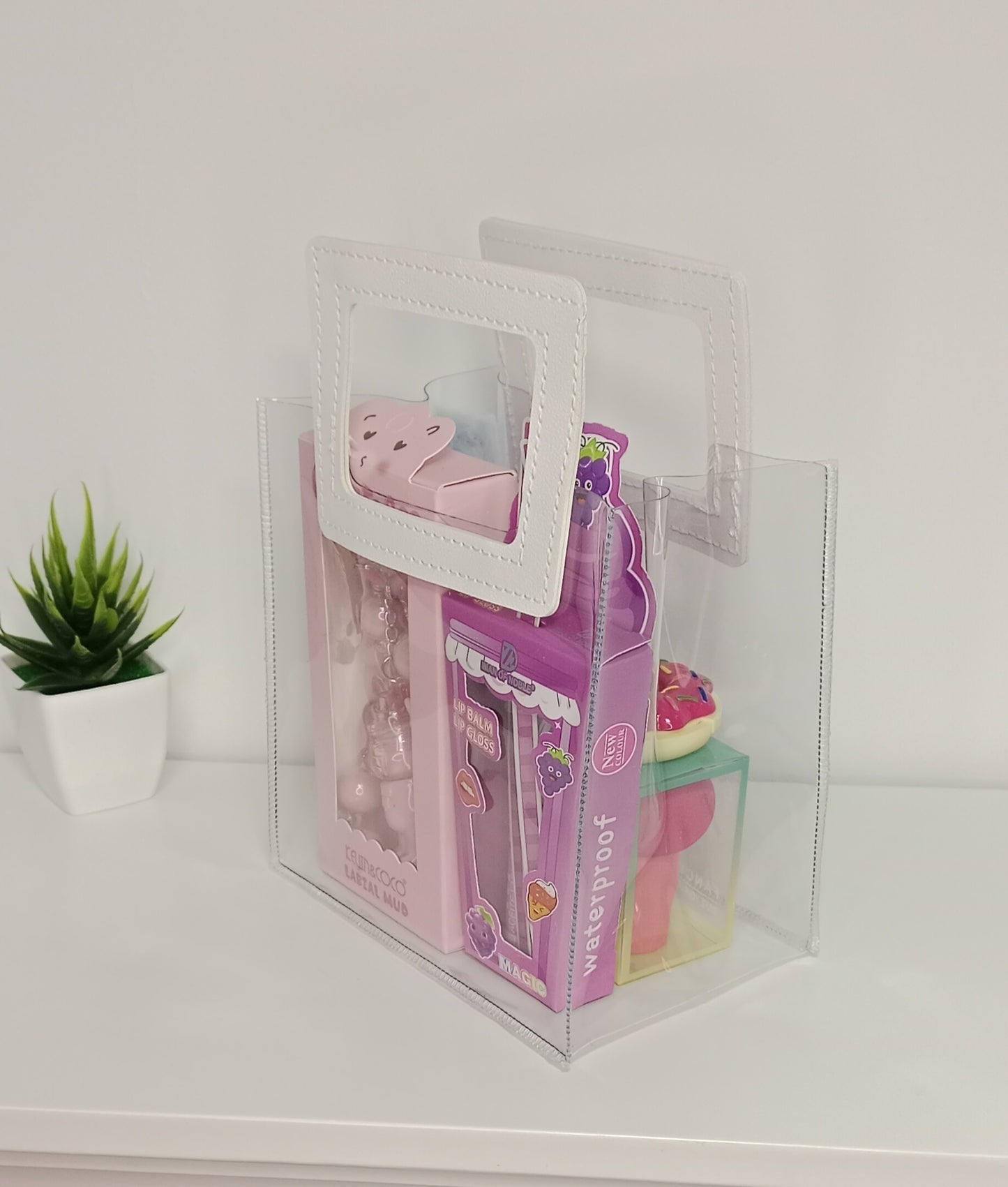 💄Neceser transparente con 6 productos – Brilla con estilo y diversión 🍓✨