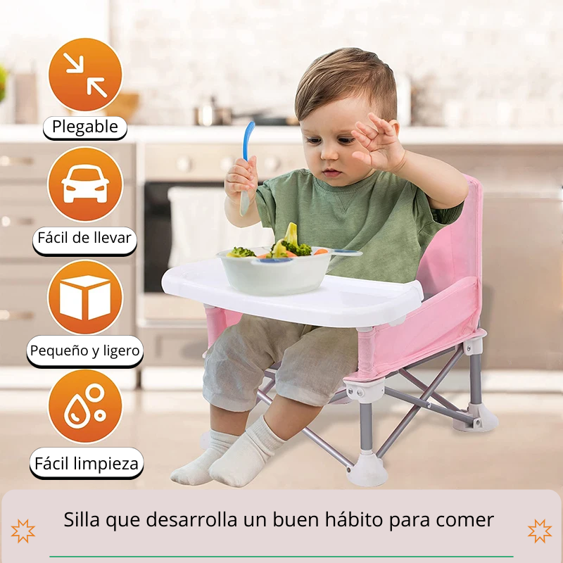 "2 en 1" silla y trona portátil y plegable para bebé con cinturón de seguridad.