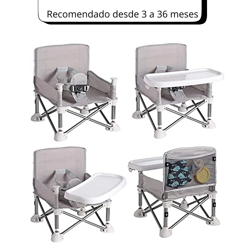 "2 en 1" silla y trona portátil y plegable para bebé con cinturón de seguridad.