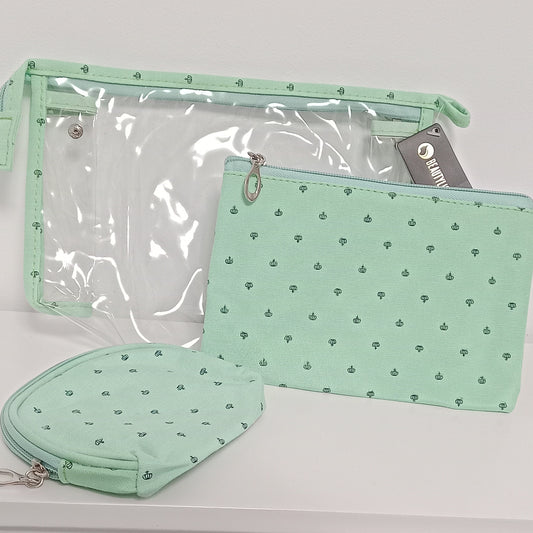 💚💙💗 Set de neceseres “beauty crown” 👑 – Verde, azul y rosa pastel