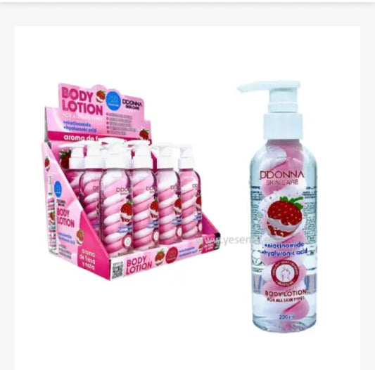 ✨ Body lotion DDONNA aroma fresa y nata – Hidratación con niacinamida & ácido hialurónico 🍓💧