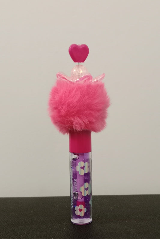 🌸 Lip gloss cute Princess con pompón suave 💗✨