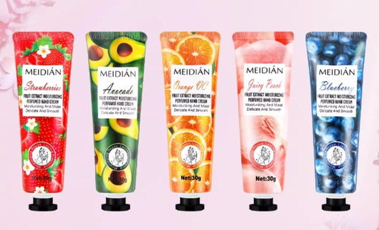 🧴✨ Crema de manos hidratante MEIDIAN con aromas frutales 🍓🥑🍊🍑