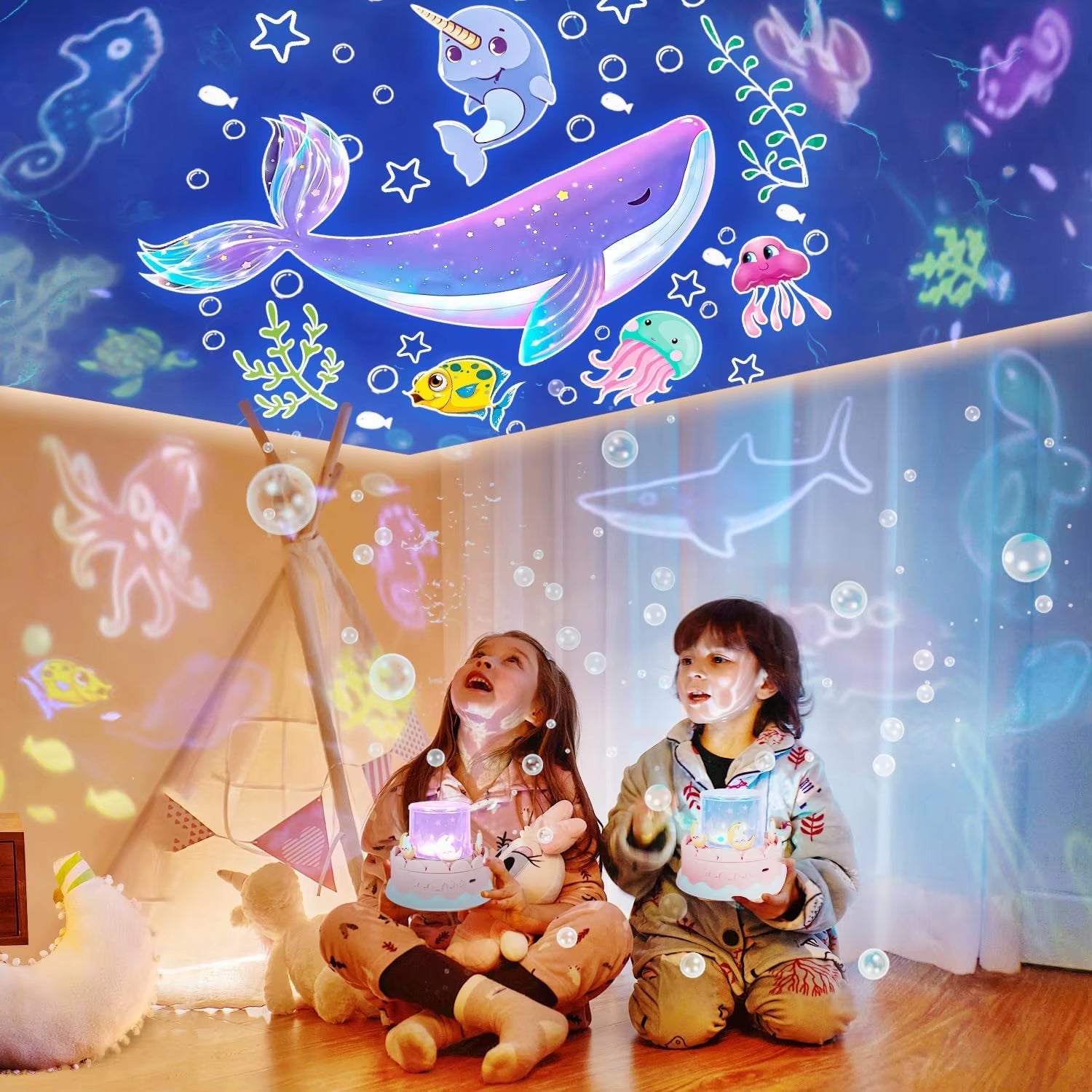 🌠🎶 Proyector giratorio 360° | 21 proyecciones de cielo estrellado y mundo marino en tu habitación.
