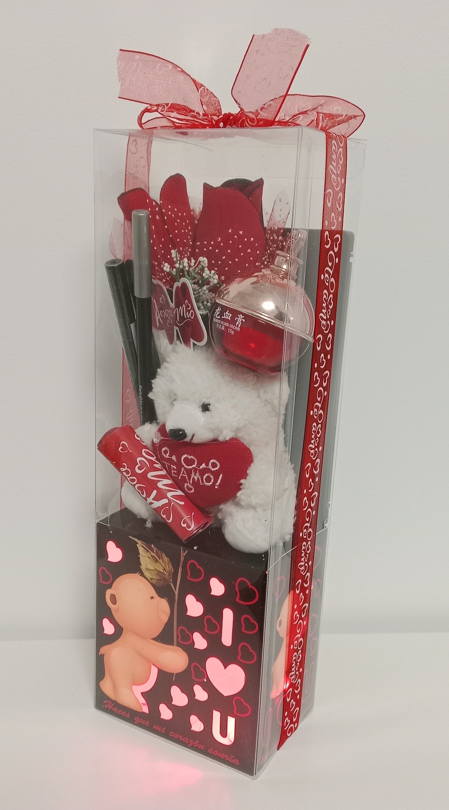 🎁✨ Set de maquillaje romántico con osito y rosa con luz 🌹🐻